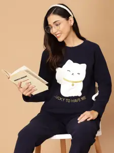 Sweet Dreams Women Super Soft Polar Fleece Applique Winter Night suit