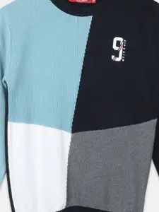 Monte Carlo Boys Navy Blue & White Colourblocked Pure Cotton Pullover