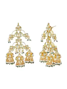 AURAA TRENDS Gold-Toned & White Contemporary Jhumkas Earrings