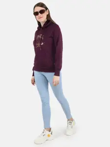 Monte Carlo Women Purple Printed Hooded Sweatshirt