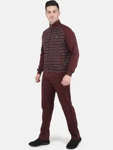 Monte Carlo Men Plus Size Maroon Striped Tracksuit