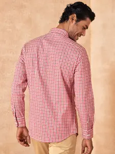 Andamen Men Red Classic Checked Cotton Casual Shirt