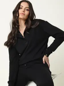 RAREISM Women Black Solid Cotton Sweatshirt