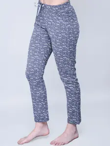 LYRA Women Grey Printed Pure Cotton Night suit