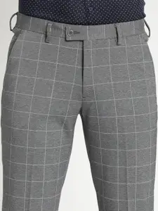 Turtle Men Grey Checked Tailored Skinny Fit Formal Trousers