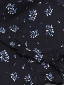 Kryptic Girls Navy Blue Cotton Floral Printed Shorts