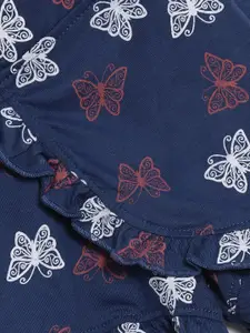 Kryptic Girls Navy Blue Cotton Floral Printed Shorts