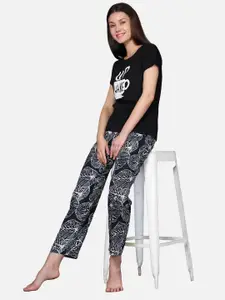 BStories Women Black & White Printed Night suit