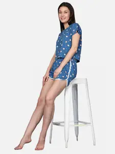 BStories Women Blue & Pink Printed Night suit