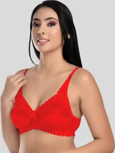StyFun Red Non Padded & Non Wired Floral Lace Bra