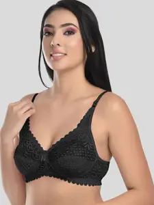 StyFun Black Non Padded & Non Wired Floral Lace Bra