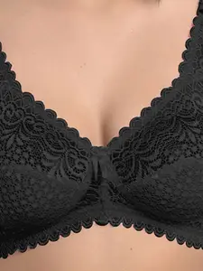 StyFun Pack Of 3 Black & Blue Non Padded & Non Wired Floral Bra