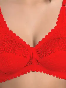 StyFun Pack Of 6 Pink & Red Non Padded & Non Wired Floral Bra