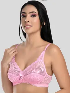 StyFun Pink Non Padded & Non Wired Floral Lace Bra