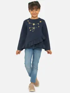 Nauti Nati Girls Navy Blue Printed Sweatshirt