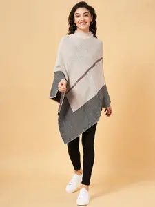 Honey by Pantaloons Women Beige & Grey Longline Poncho