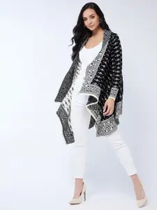Modeve Women Black & White Printed Longline Waterfall Shrug