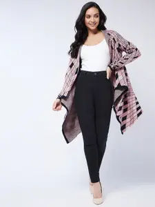 Modeve Women Pink & Black Printed Longline Waterfall Shrug