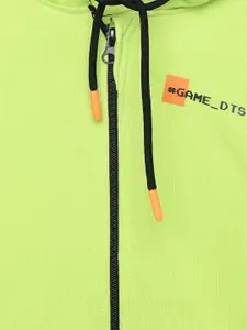 UNDER FOURTEEN ONLY Boys Green Front Open Hooded Cotton Sweatshirt