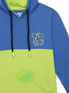UNDER FOURTEEN ONLY Boys Blue & Green Colourblocked Hooded Cotton Sweatshirt