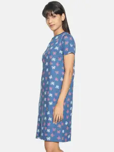 Kryptic Women Navy Blue Printed Pure Cotton Nightdress