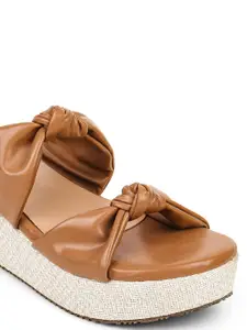 ICONICS Camel Brown & Cream-Coloured Colourblocked Platform Heels with Bows
