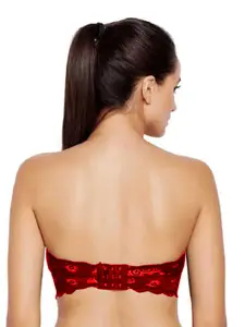 AROUSY Red Floral Lace Non-Padded Tube Bra Lace tube Bra_Red_30