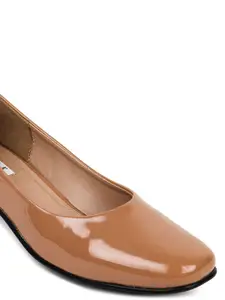 ELLE Camel Brown Solid Block Pumps