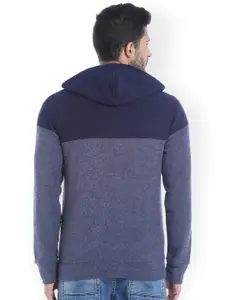 Campus Sutra Men Blue Solid Hooded Sweatshirt