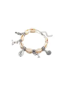 Young & Forever Women Cream & Silver Plated Faux Shell Anklet