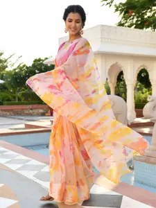 Mulmul Orange & Pink Tie and Dye Gotta Patti Saree