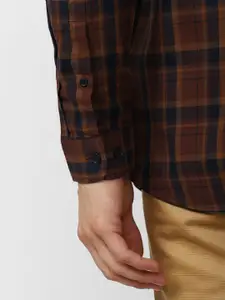 Van Heusen Sport Men Brown Slim Fit Tartan Checks Checked Cotton Casual Shirt