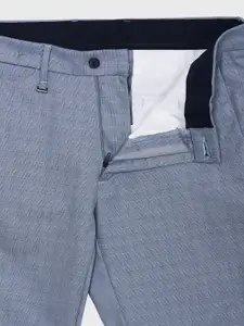 Van Heusen Men Blue Checked Slim Fit Trousers