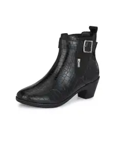 DressBerry Women Black Textured Block Heel Boots