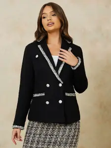 Styli Regular Length Double Breasted Tweed Regular Fit Blazer