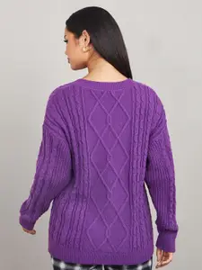 Styli Women Purple Cable Knit Pullover
