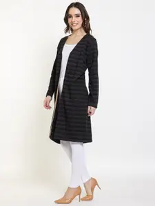 KEIKO Women Charcoal & Grey Striped Longline Shrug