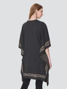 KEIKO Women Charcoal & Brown Lapel Shrug