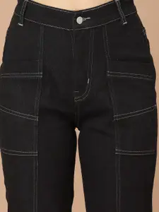 KASSUALLY Women Black Relaxed Fit High-Rise Low Distress Jeans