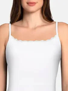 Amante Women Pack Of 2 White & Pink Solid Lightly Padded Cotton Camisoles LIN84902