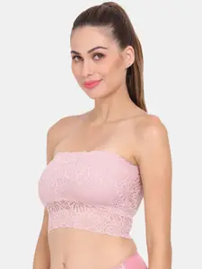Amour Secret Pink Floral Lightly Padded Strapless Lace Bandeau Bra