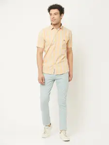 Crimsoune Club Men Peach-Coloured Slim Fit Checked Casual Shirt