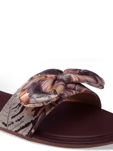 PANAHI Women Grey Printed Open Toe Flats with Bows