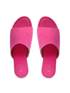 PANAHI Women Fuchsia Textured Open Toe Flats
