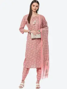 Biba Pink & Off White Printed Unstitched Dress Material