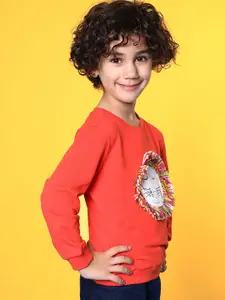 Nauti Nati Boys Orange Printed Sweatshirt