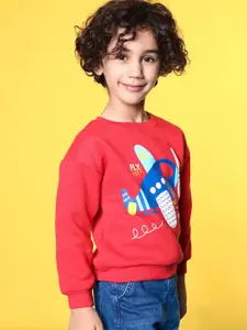 Nauti Nati Boys Red Printed Sweatshirt