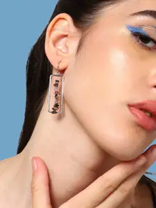 SOHI Brown & Blue Geometric Silver Plated Drop Earrings