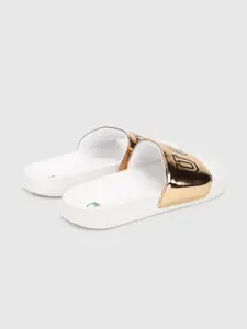 United Colors of Benetton Women White & Gold-Toned Printed Sliders