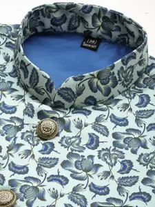 SHOWOFF Men Sea Green Woven Design Nehru Jackets